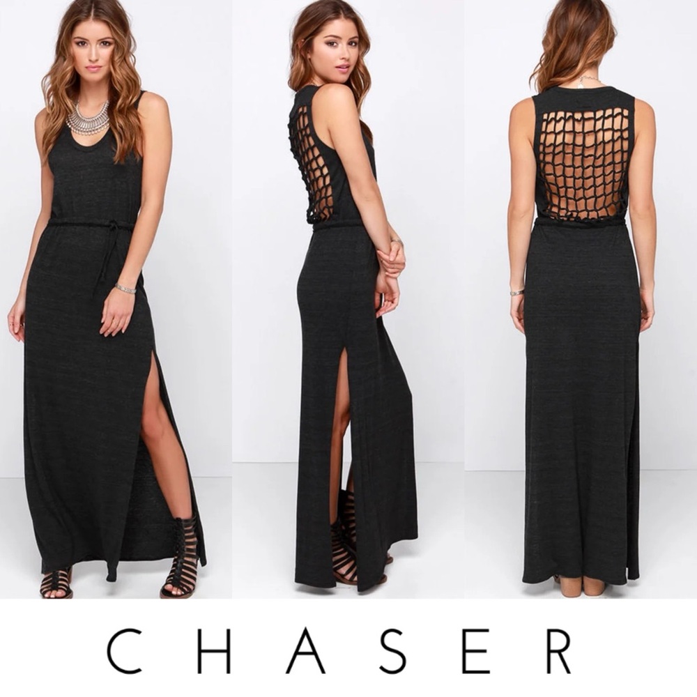 CHASER KNOT BACK HEATHER BLACK SLEEVELESS MAXI DRESS **NWT** - Picture 1 of 15